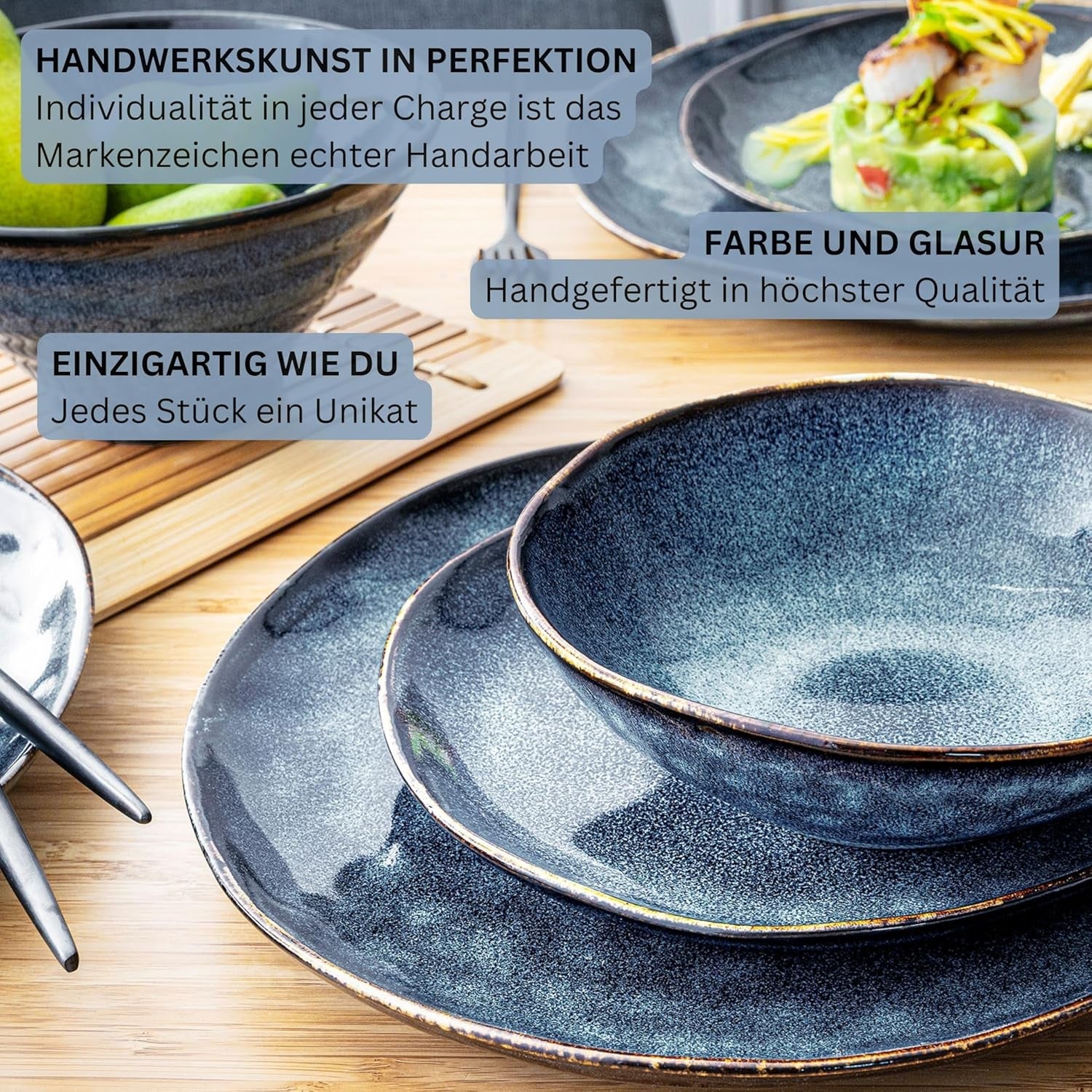 Zanger | Tokyo 36-delige serviesset 12-persoons porseleinen serviesset Modern handgemaakt donkerblauw servies met zwarte accenten | DE PREMIUM COLLECTIE