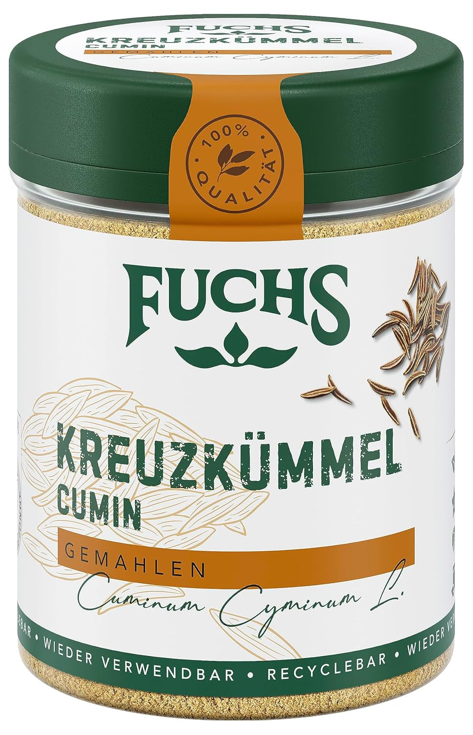 Fuchs Gewürze - Kreuzkümmel gemahlen - zum Würzen von Couscous, Hummus en Falafel - natuurlijke ingrediënten - 50 g in wiederverwendbarer, recyclebarer Dosis