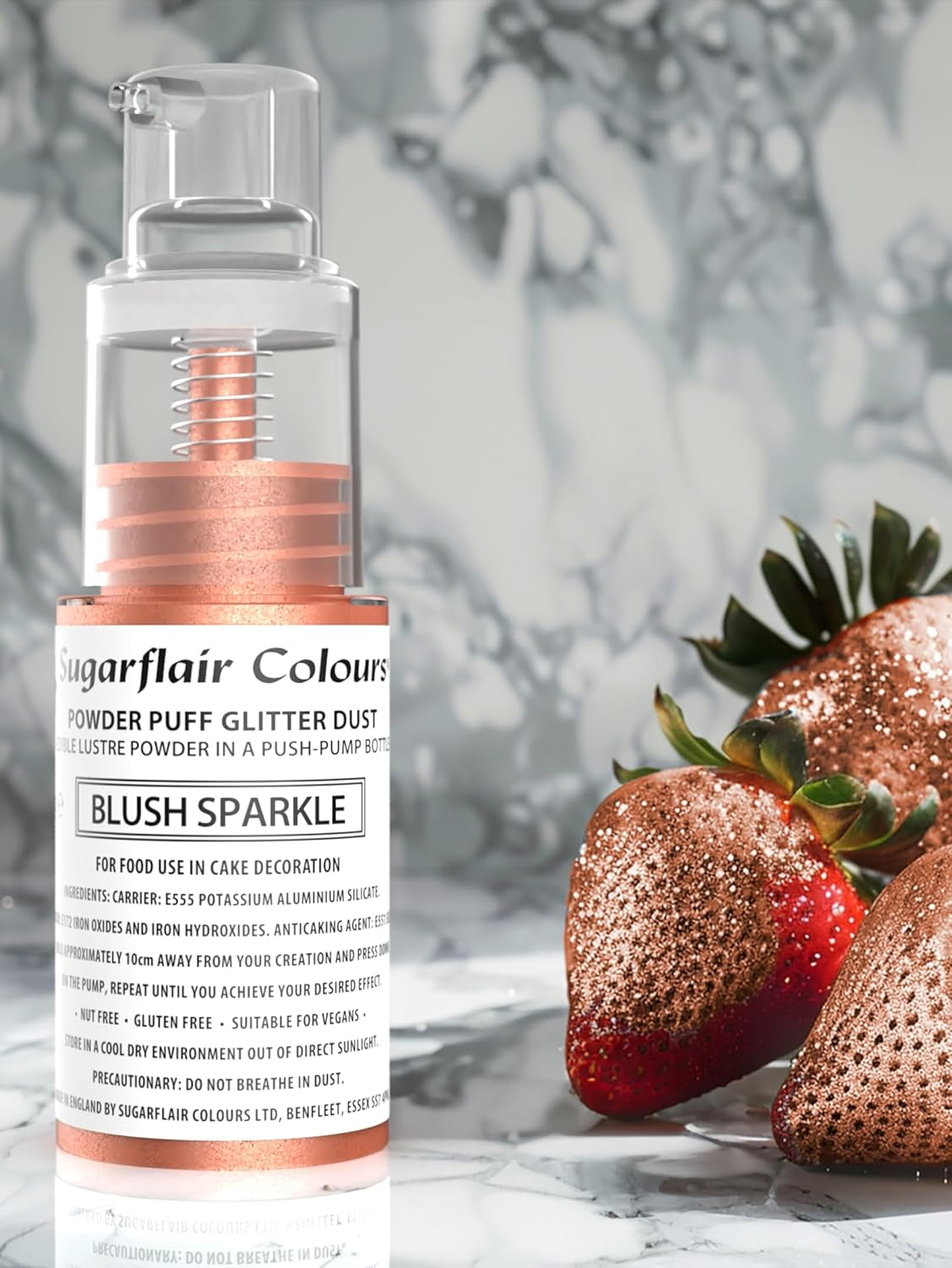 Sugarflair Pump Powder Spray, Glitter, Blush, Glitter - kleurstof voor cake, spray zonder spuitbus voor cakes, muffins en meer - 10 g