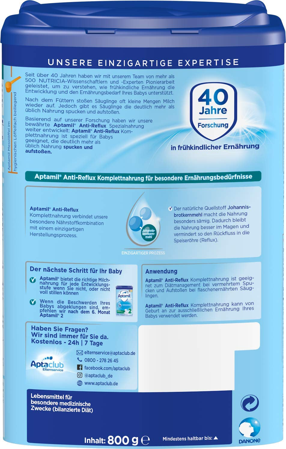 Aptamil Anti-Reflux - Volledige formule vanaf de geboorte Dieetmanagement Braken en oprispingen Babyvoeding Melkpoeder 1 x 800 g