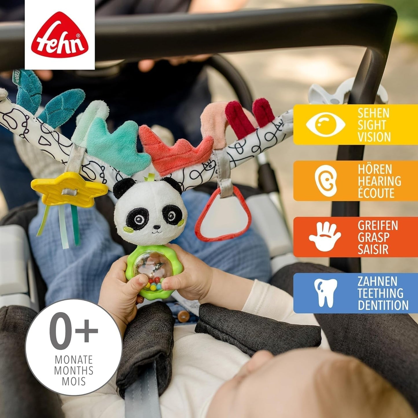 Fehn babymobielketting Panda Baby Mobile - babymobielketting met schattige figuren - flexibel hangend babyspeelgoed - kinderwagenspeelgoed voor baby's en peuters vanaf 0+ maanden Babyspeelgoed Naty Shop