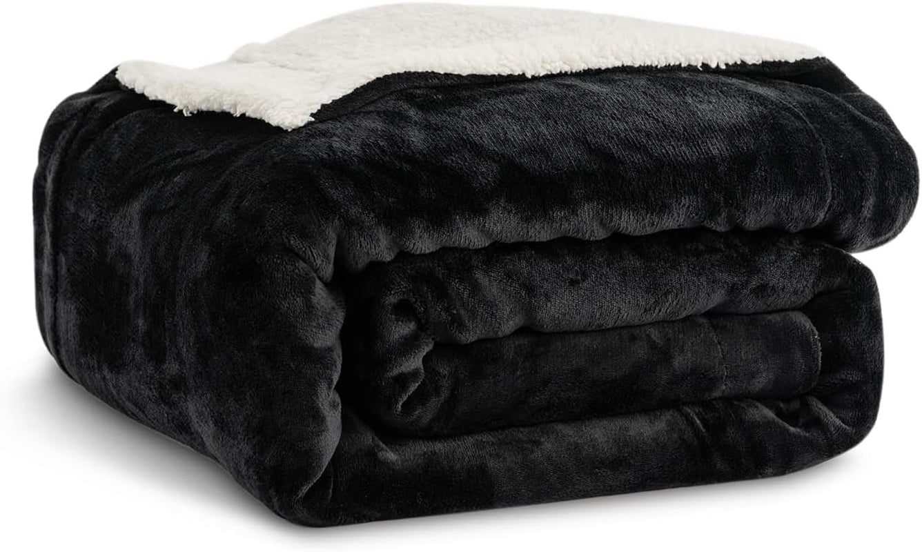 Kono Sherpa fleece deken, 150 x 200 cm, zacht, gezellig, pluizig, omkeerbaar, microvezel, vaste dekens voor bed, bank, bank (marineblauw, dubbel/dubbel) Bedden en dekens Besuche den KONO-Store Black Twin/Double