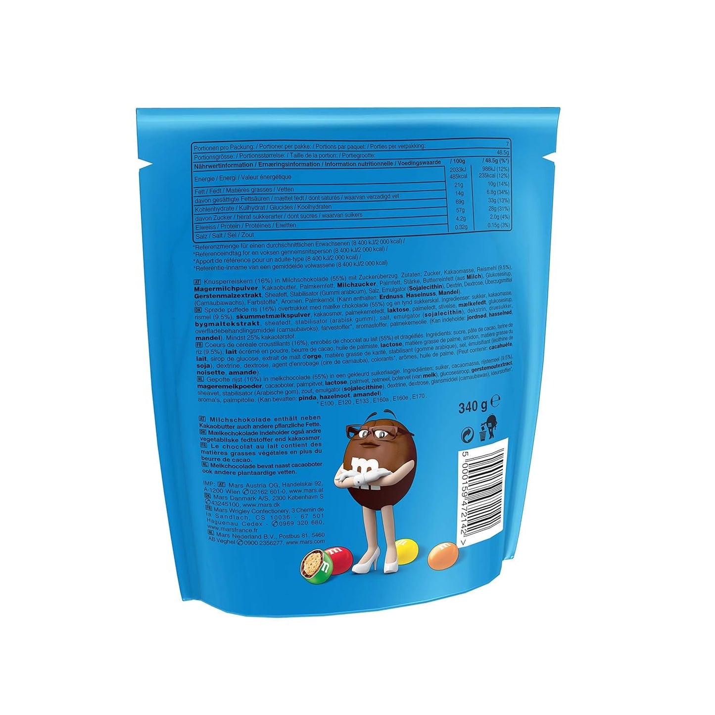 M&M'S Crispy, chocoladekrokante linzen en knapperig centrum, chocolade, 1 pakje (1 x 340 g) (pak van 2)