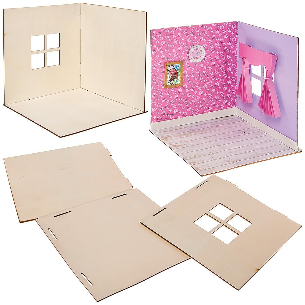 Baker Ross FN255 mini houten poppenhuispakket - 1-delig poppenhuispakket voor kinderen DIY-knutselpakket