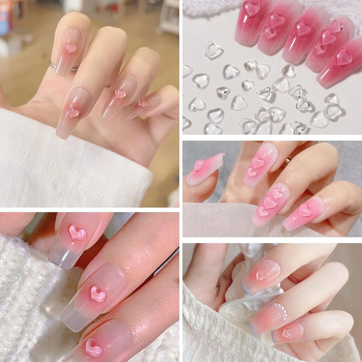 3D Heart Nail Art Charms,320 Stück Niedliche Klar Acryl Herz Nail Charms, Flatback Heart Nagel Strasssteine ​​4Mm 6Mm 8Mm Harz Nagelkunst Decoraties voor Frauen Mädchen DIY Maniküre Zubehör(4Mm 6Mm 8Mm)