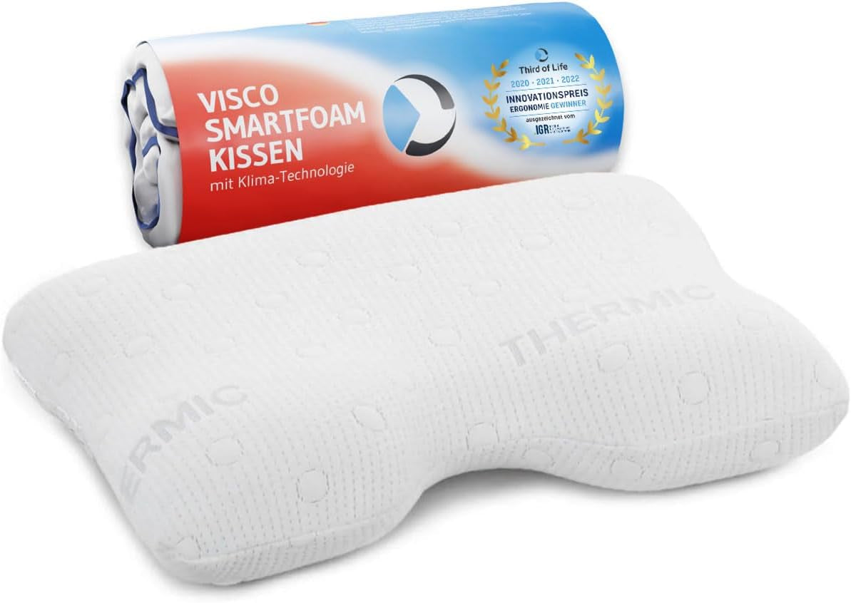 Kussen voor zijslaap GIANFAR | Orthopedisch neksteunkussen | Ultravers traagschuim tegen keelpijn en migraine | Thermoregulerende hoes | Kussen voor zijslapen met cervicale wervelkolom 55X40X12/10 cm Cervicale orthopedische kussens Naty Shop White Thermic Bezug