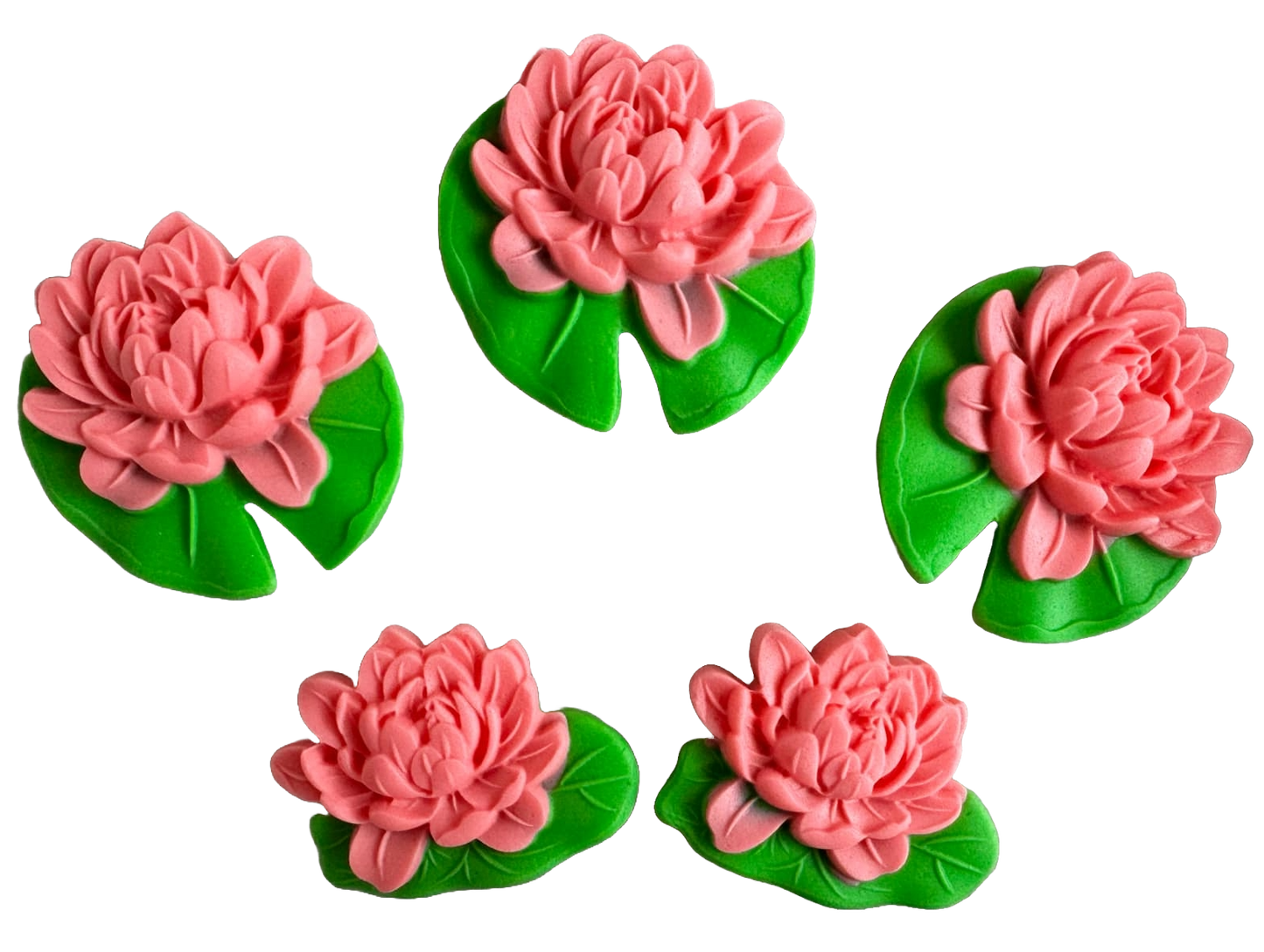 Set van 5 eetbare suikerpasta-decoraties, roze waterlelies Sugar Paste Decorations Naty Shop