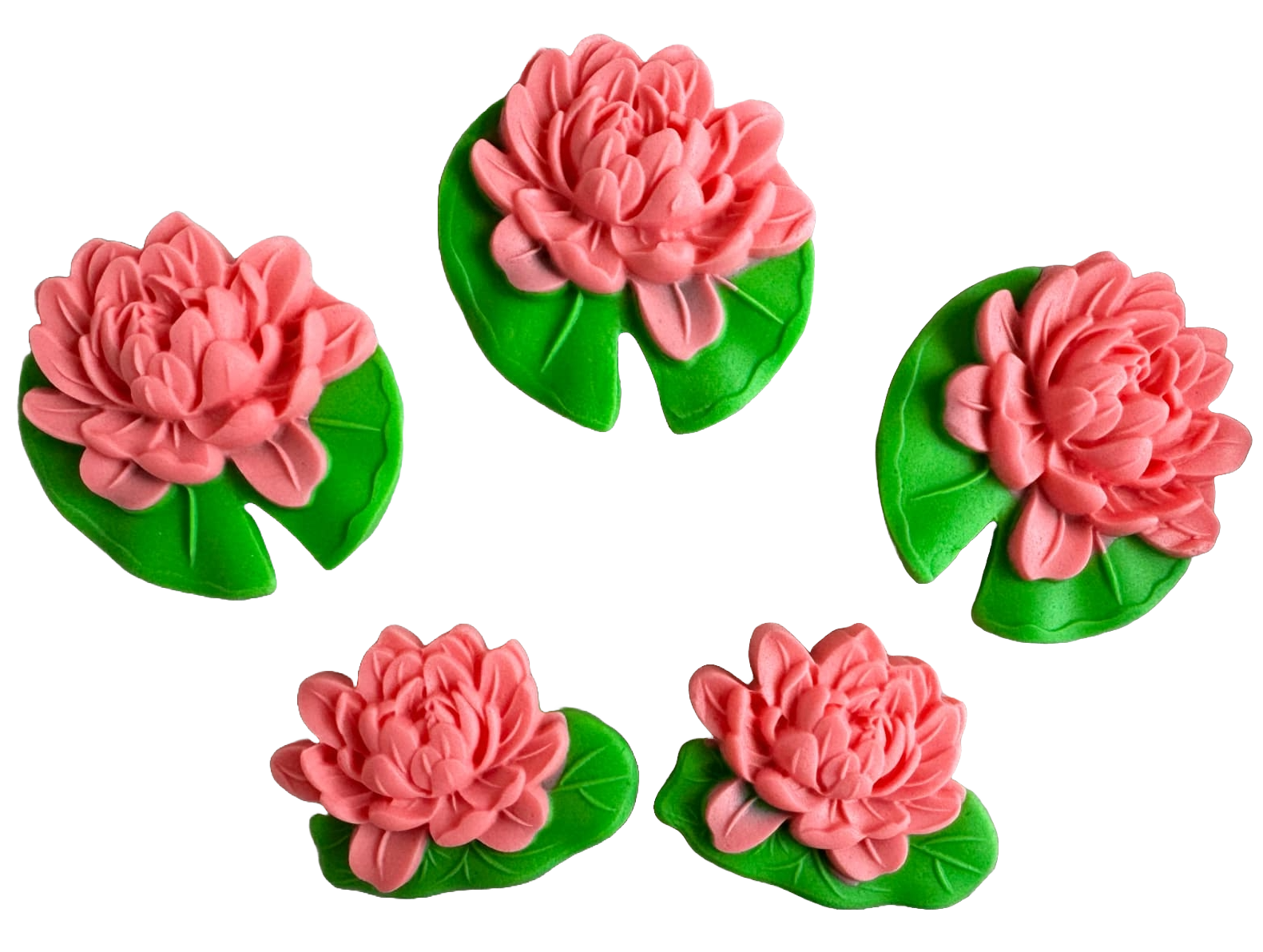 Set van 5 eetbare suikerpasta-decoraties, roze waterlelies Sugar Paste Decorations Naty Shop