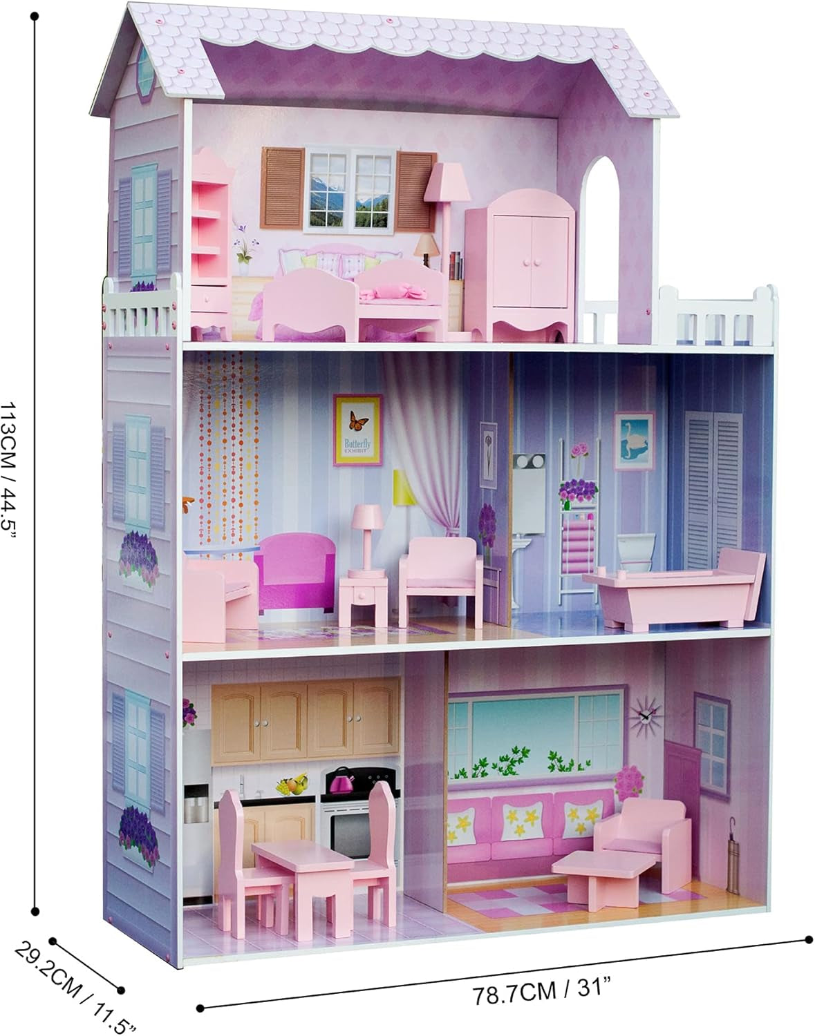 Olivia's Small World gigantisch poppenhuis, groot houten poppenhuis met meubels en accessoires, poppenhuis met 3 verdiepingen voor kinderen, poppenhuis voor poppen van 30 cm, 3 jaar + Naty Shop poppenhuizen