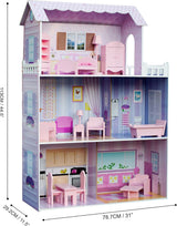 Olivia's Small World gigantisch poppenhuis, groot houten poppenhuis met meubels en accessoires, poppenhuis met 3 verdiepingen voor kinderen, poppenhuis voor poppen van 30 cm, 3 jaar + Naty Shop poppenhuizen