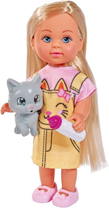Simba 105733591 - Evi Love Kitty 2 manieren komen overeen Slechts ÉÉN item wordt verzonden pop in schattige kattenjurk met kittens en drinkfles 12 cm speelpop vanaf 3 jaar