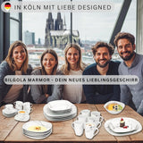 ZANGER | Bilgola Marmeren Combinatie Serviesset 36-delige Serviesset voor 6 personen met Dinerborden, Dessertborden, Suma Borden, Mueslischalen, Koffieborden en Porseleinen Schoteltjes, Vierkant | DE PREMIUM COLLECTIE