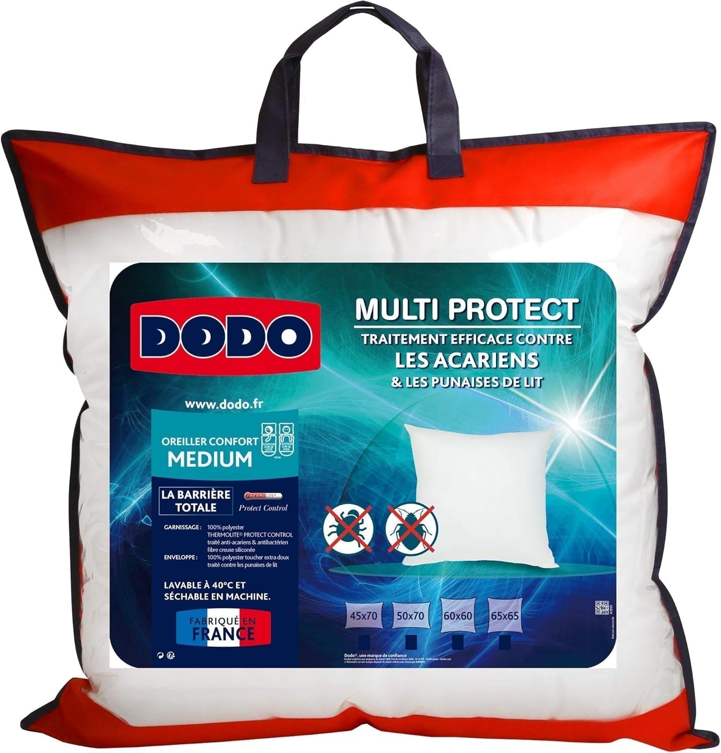 Bedmijt- en bedwantskussen 60 X 60 cm, medium comfort, Multi Protect kussen, zachtheid en bescherming, machinewasbaar op 40 °C Naty Shop standaard kussens