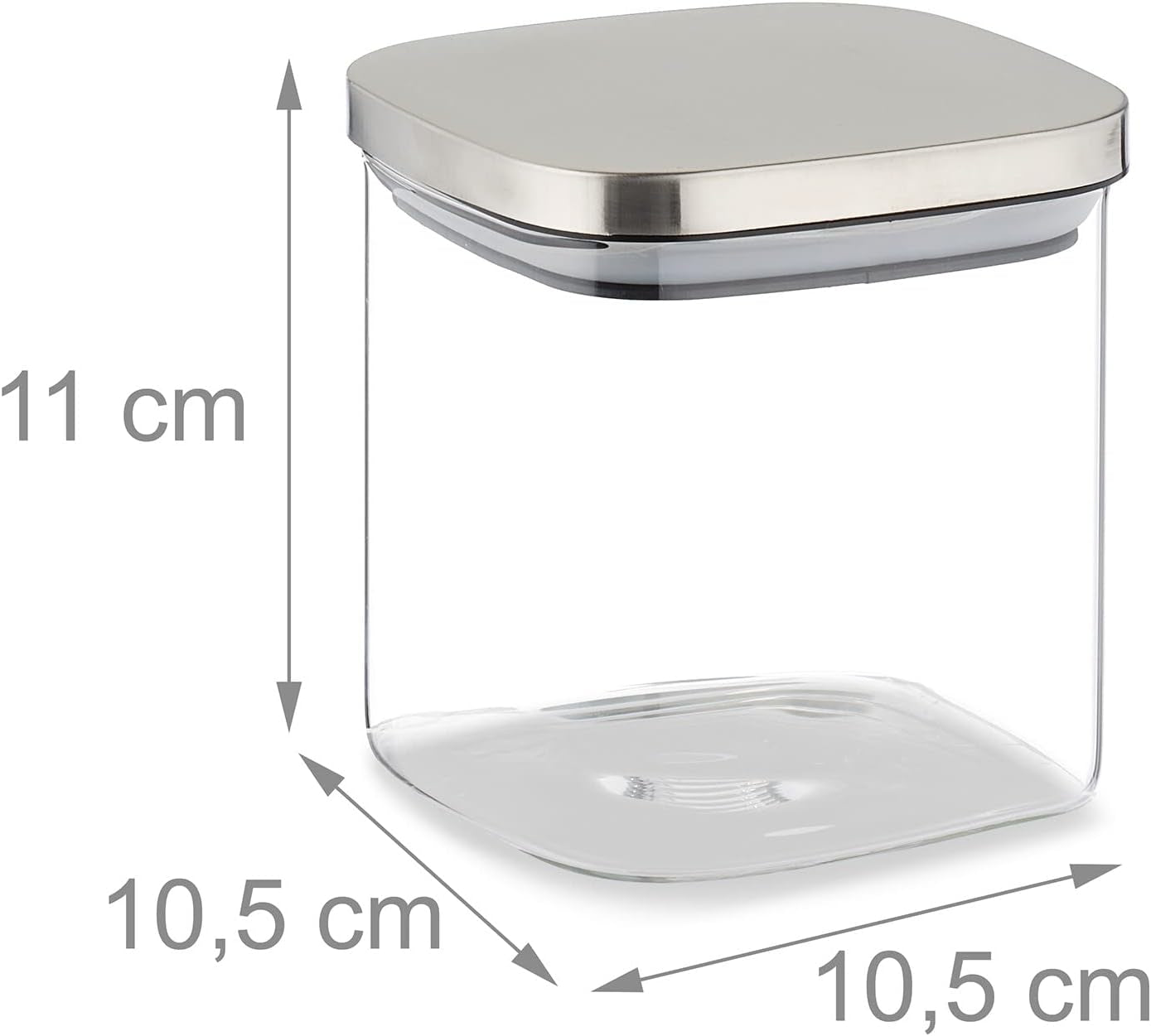 Relaxdays Voorraadpotten met deksel Set van 3 vierkante voorraadpotten van 600 ml Lekvrije glazen containers Helder/zilveren voedselbewaardozen Naty Shop