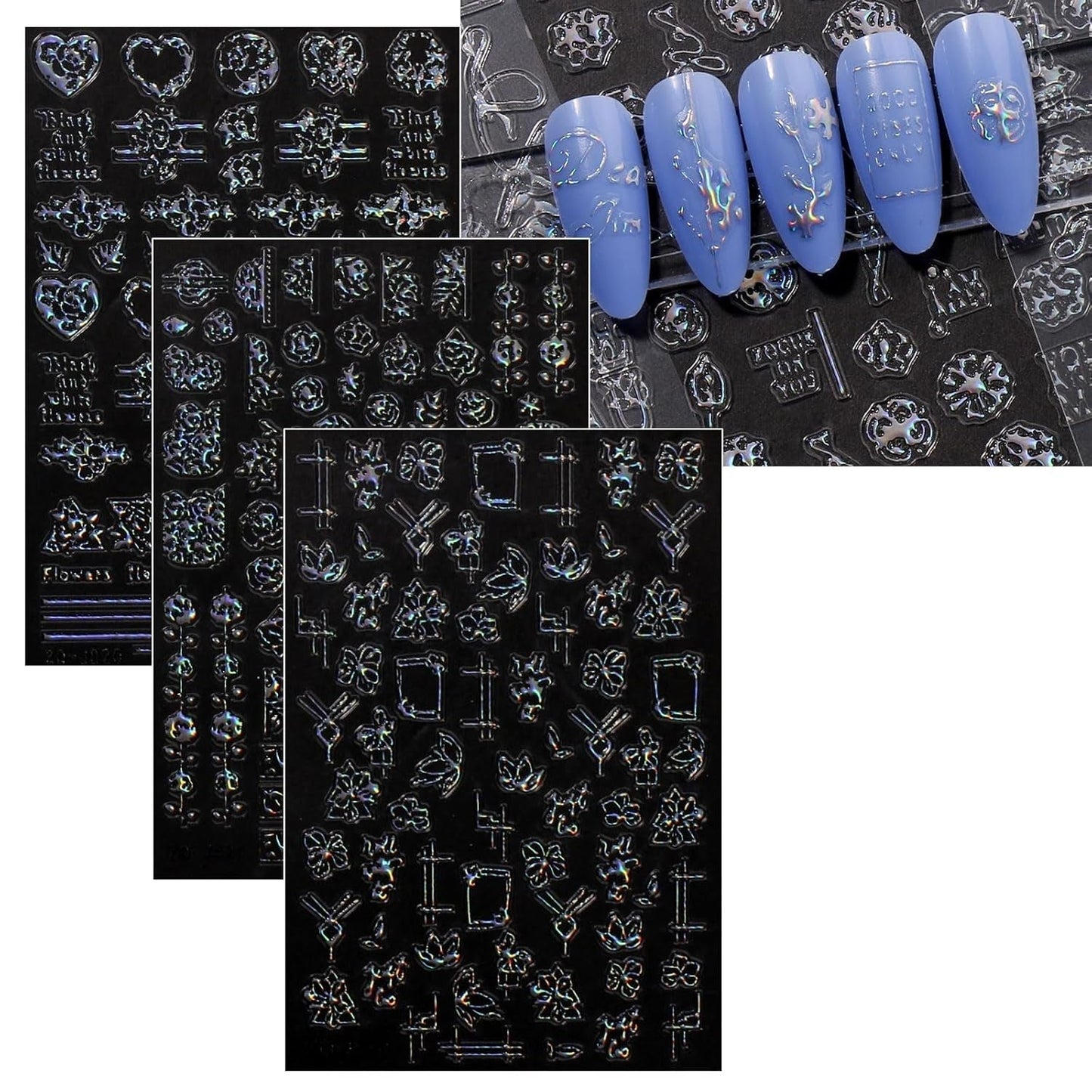 Jmeowio Nagelsticker Aurora Geometrisch 12 Blatt Nail Art Sticker Selbstklebend Nagelaufkleber Bunt Decoratie Nageldesign Zubehör