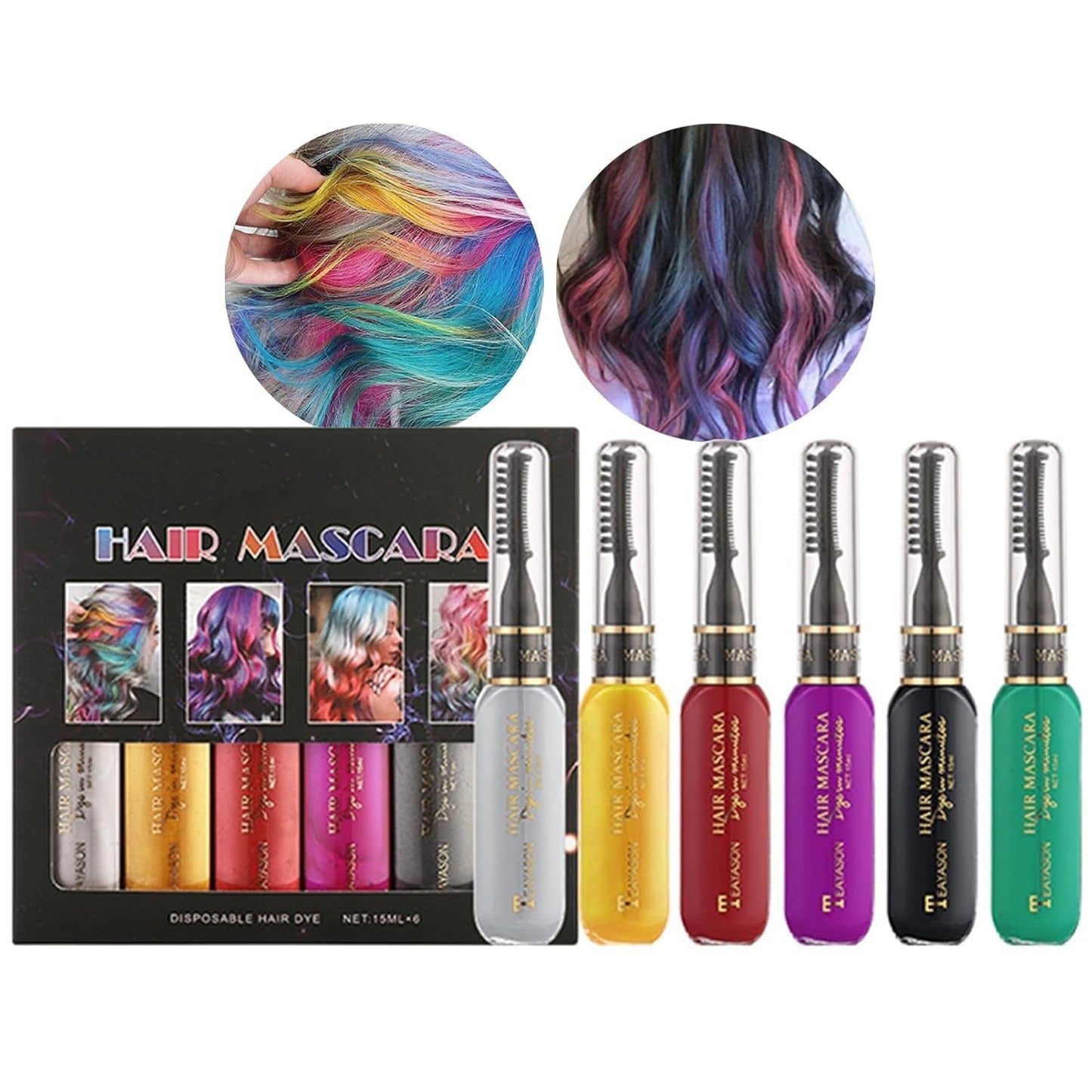 Instant haarverf 6 kleuren Tijdelijke haarmascara voor meisjes en vrouwen Wasbaar haarkrijt Regenboog haarmascara Haarverf voor carnaval Halloween Cosplay Feest Verjaardag (A) Naty Shop Haarverf B 90 Ml (1 pak)