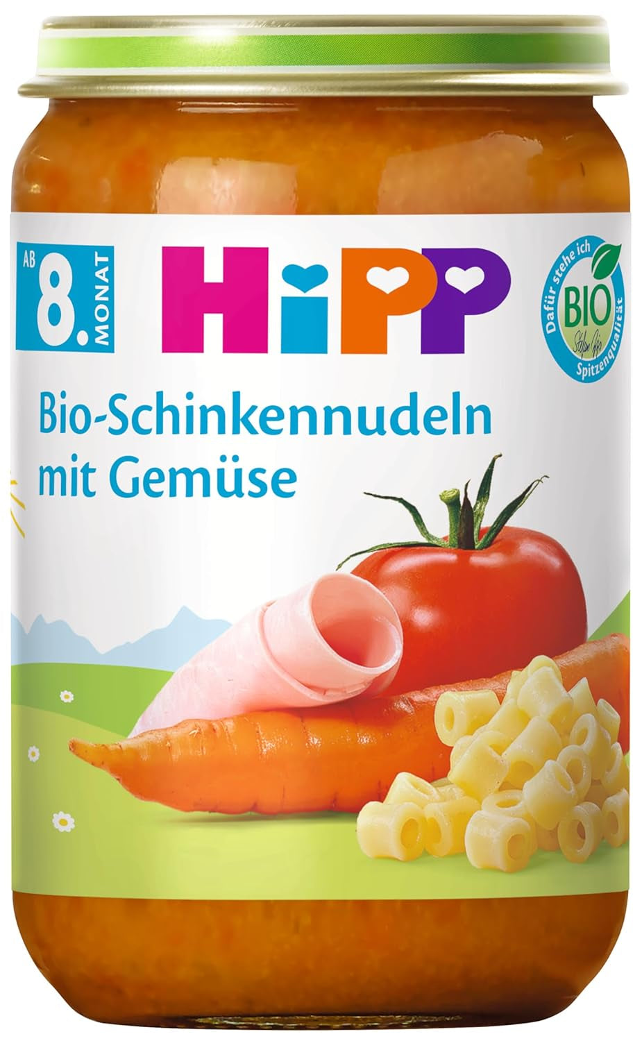 HiPP Bio-Schinkennudeln met Gemüse (6 x 220g), Menü für Baby ab 8. Monat, ohne Salzzusatz, met Omega-3, in de beste Bio-kwaliteit