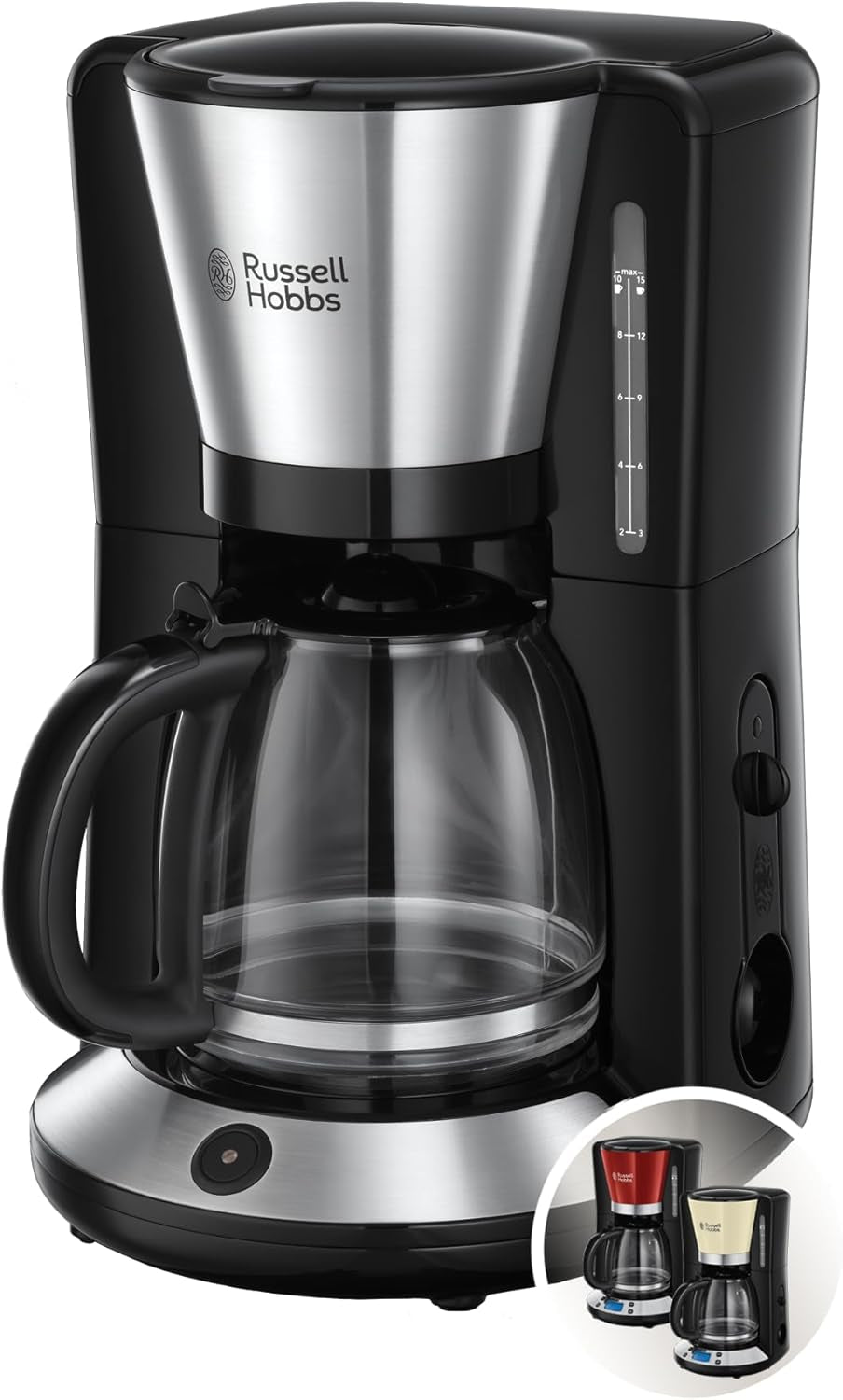 Russell Hobbs koffiezetapparaat [digitale timer, douchekop voor optimale extractie en aroma] Colors+ Creme (1 tot 10 kopjes, glazen karaf van 1,25 liter, verwarmingsplaat, 1100 W) Filterkoffiezetapparaat 24033-56