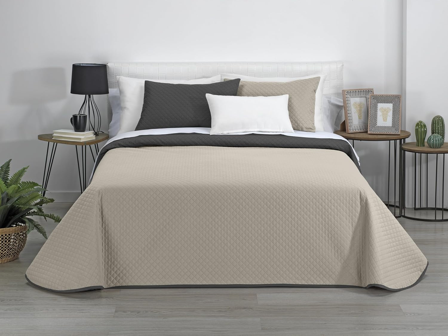 Estoralis | AVA | Omkeerbare boetiekquilt | Voor alle seizoenen | Kleur - Grijs/antraciet | Voor bedden van 140/150/160 cm. bed. (250 X 270 Cm. Ancho X Alto) | Gewatteerde quilt Quilts en quilts Naty Shop