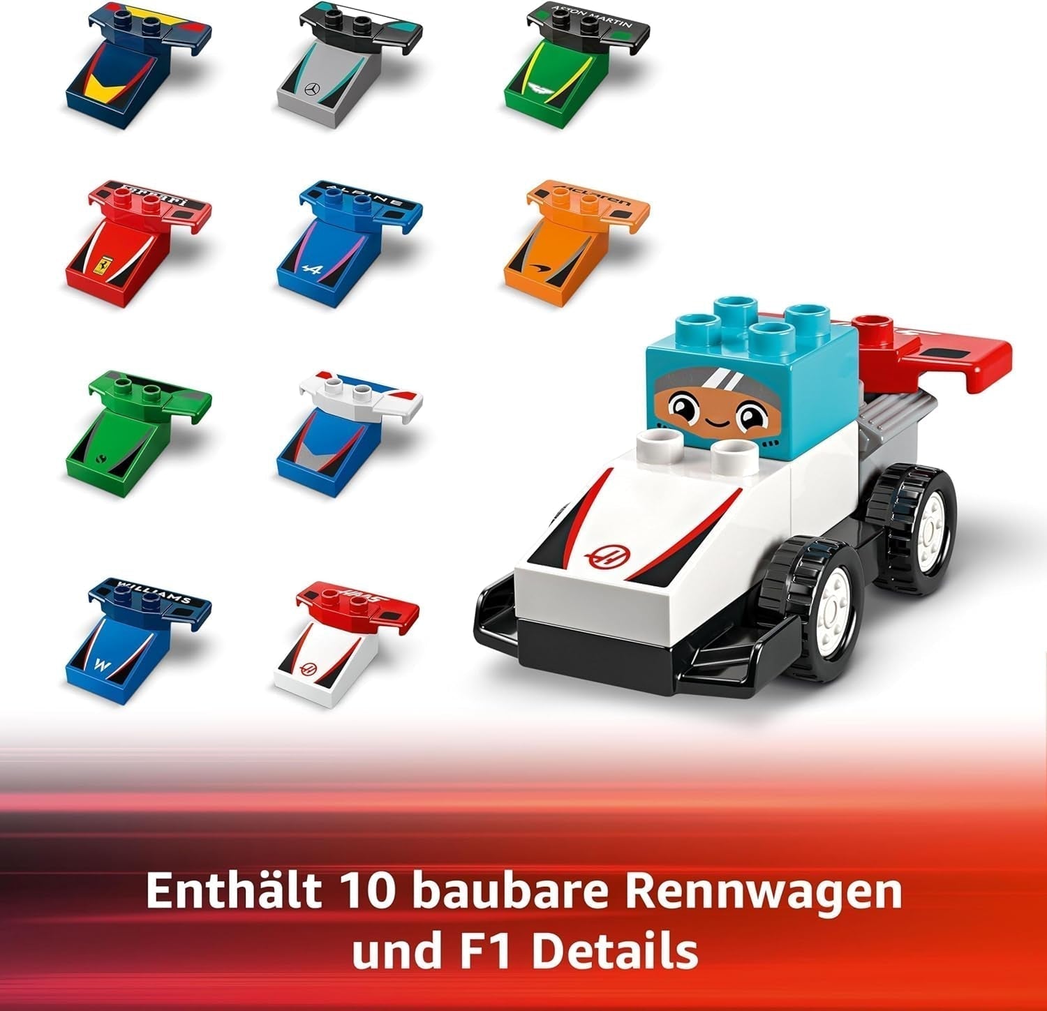 LEGO DUPLO Town F1 Teamraceauto's met racers, bouwspeelgoed voor het hele gezin, fantasierijke speelervaring, verjaardagscadeau voor peuters, jongens en meisjes vanaf 2 jaar 10445 Bouwsets Besuche den LEGO-Store