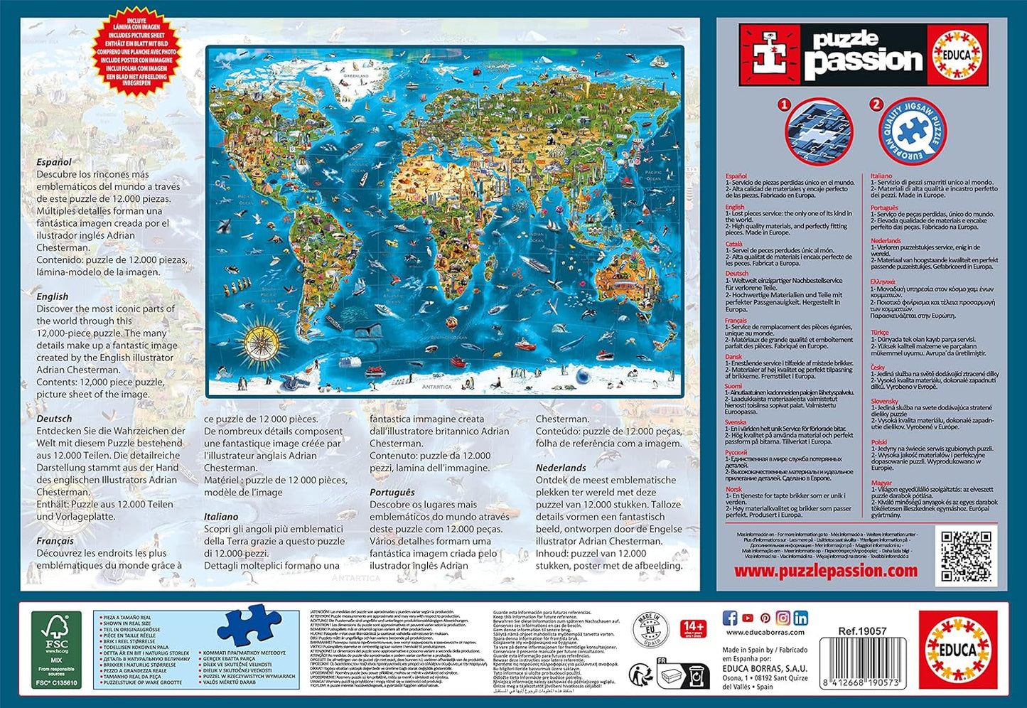 Educa - Wereldwonder, puzzel 12000 stukjes volwassenen en kinderen vanaf 14 jaar, wereldkaart (19057) Puzzel Naty Shop