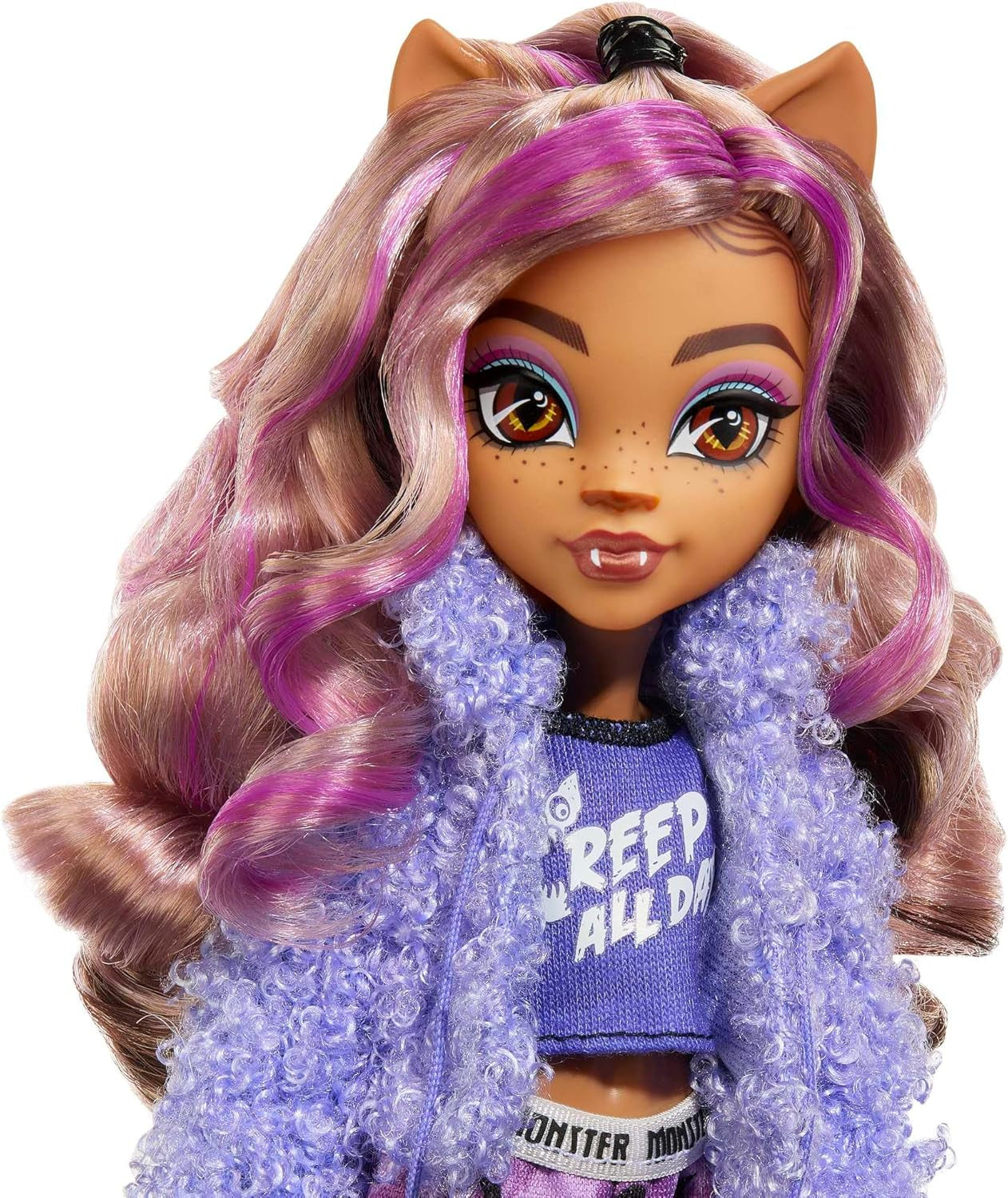 MONSTER HIGH pop en logeerpartij accessoires, Clawdeen Wolf pop met huisdier kat, halve maan, Creepover Party, HKY67