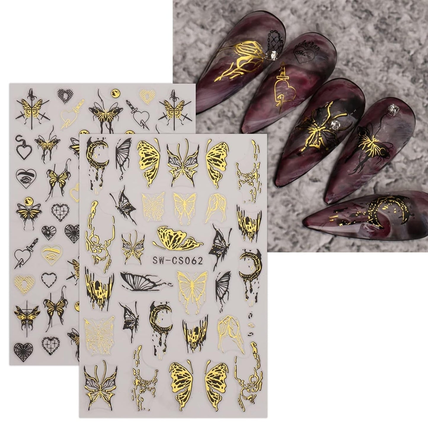JMEOWIO Nagelsticker Schmetterling 9 Blatt Nail Art Sticker Selbstklebend Nagelaufkleber Mond Decoratie Nageldesign Zubehör