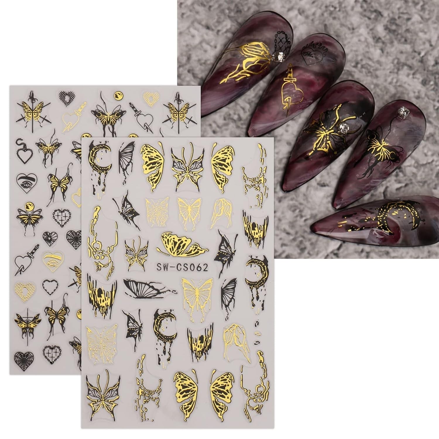 JMEOWIO Nagelsticker Schmetterling 9 Blatt Nail Art Sticker Selbstklebend Nagelaufkleber Mond Decoratie Nageldesign Zubehör