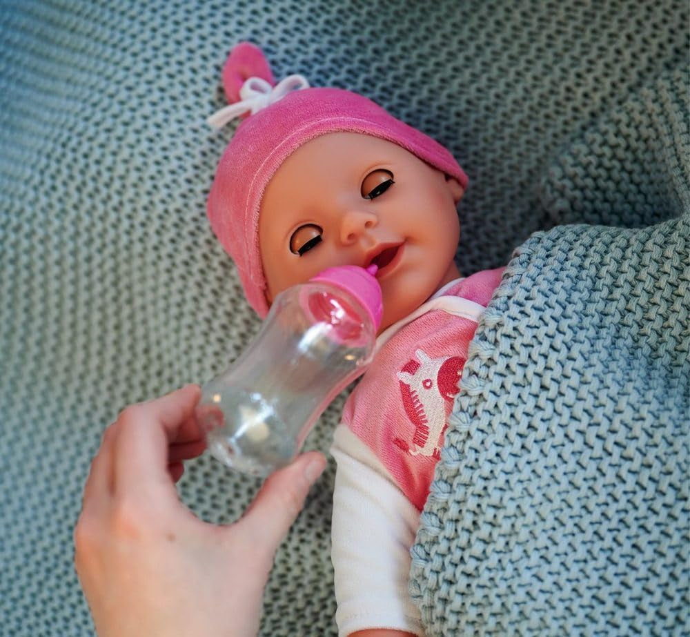 Simba 105140489 - Laura Baby Talk Doll, 38 cm zachte lichaamspop met slaperige ogen in schattige jumpsuit, 24 babygeluiden, speelpop, babypop, vanaf 2 jaar