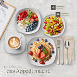 tectake® 12-persoons serviesset, 100-delige porseleinen serviesset, inclusief 12 borden, 12 dessertborden, 12 dinerborden, 12 kopjes, 12 ontbijtgranenschalen, slakom, melkkan, suikerpot
