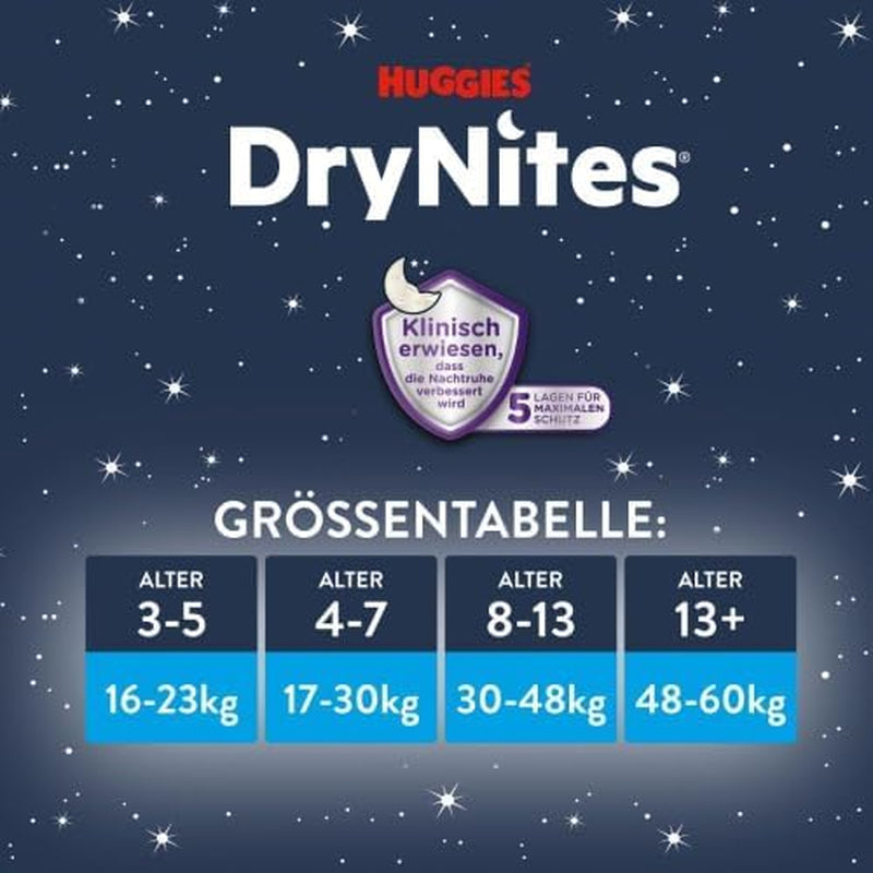 Huggies DryNites superabsorberende nachtluiers voor meisjes 4-7 jaar, 4 x 16 pantyluiers (64 stuks), maandpakket