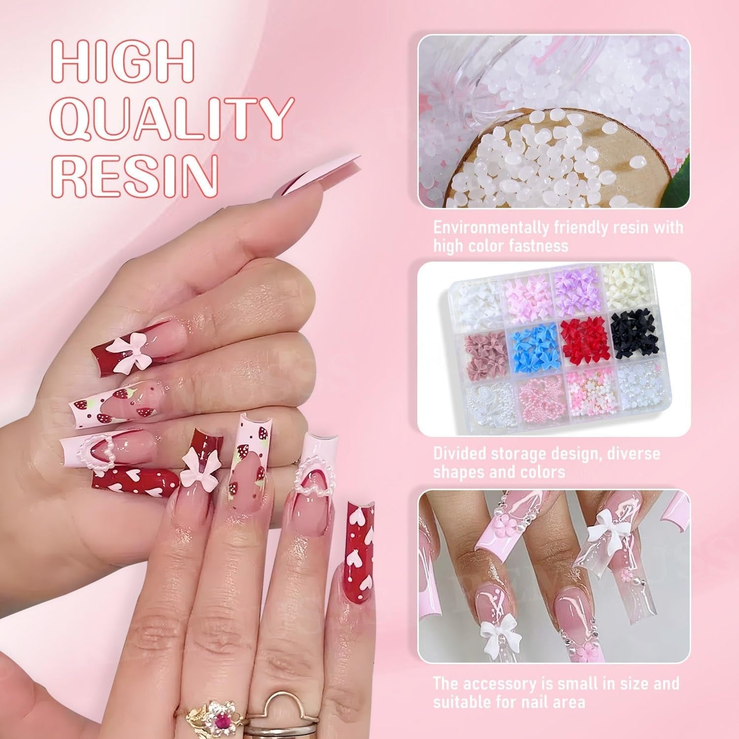 3D Nail Art Decoraties, 1 Doos Nail Art Charms, Gemengde Stijl Bloem Hart Strik Nail Art Charms, Hars Nail Art Decoraties, Voor Nail Art Decoraties, DIY Craft Accessoires