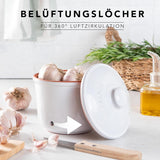 Römertopf Vershoudpot MINI 0,6 liter - Keramische knoflookpot - Ademende klei houdt groenten langer vers - Ideale luchtcirculatie - Wit Voedselbewaardozen Naty Shop