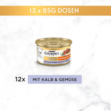 Gourmet Gold Malse stukjes in groentesaus Kalfsvlees en groente Nat kattenvoer, 12 stuks (12 x 85 g)