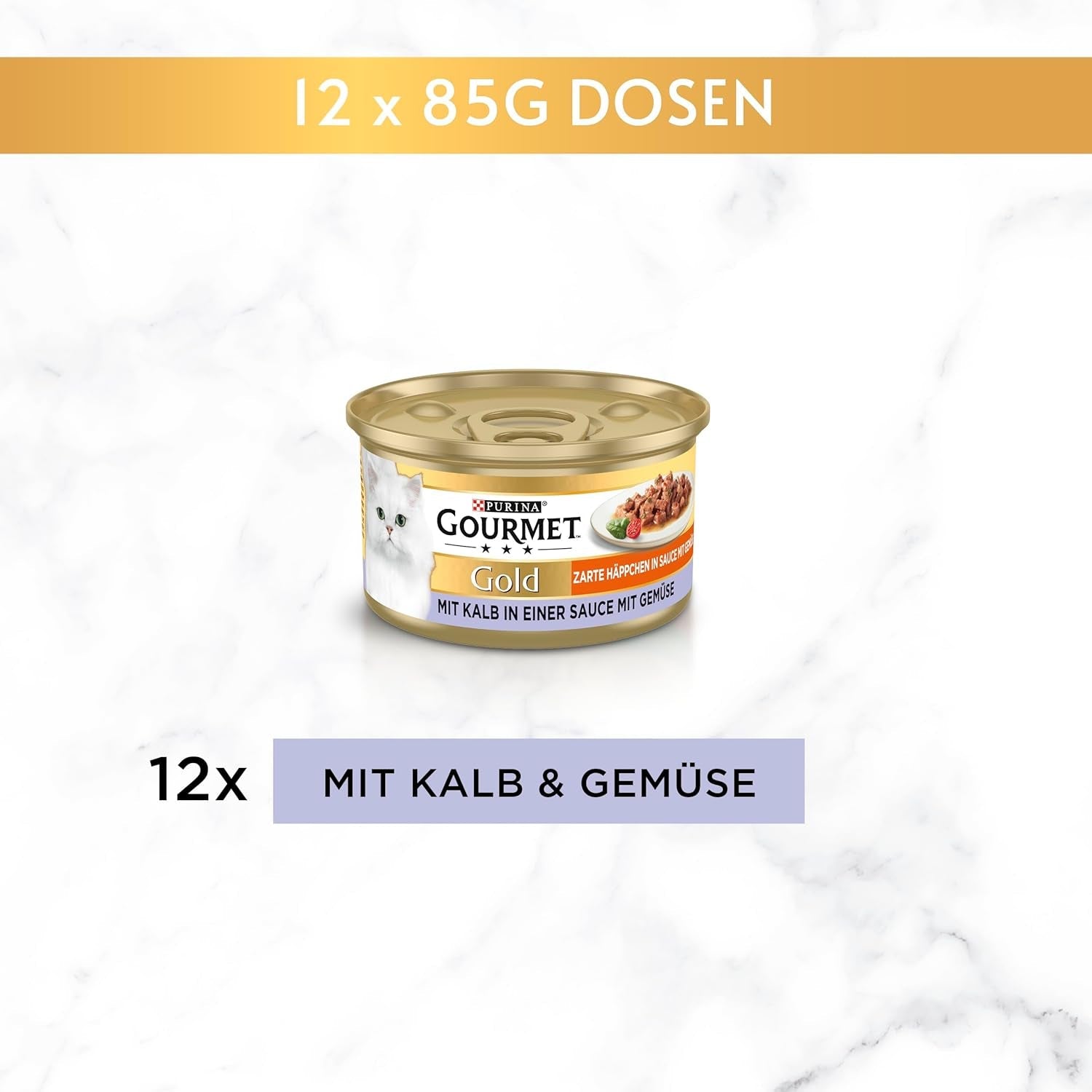 Gourmet Gold Malse stukjes in groentesaus Kalfsvlees en groente Nat kattenvoer, 12 stuks (12 x 85 g)