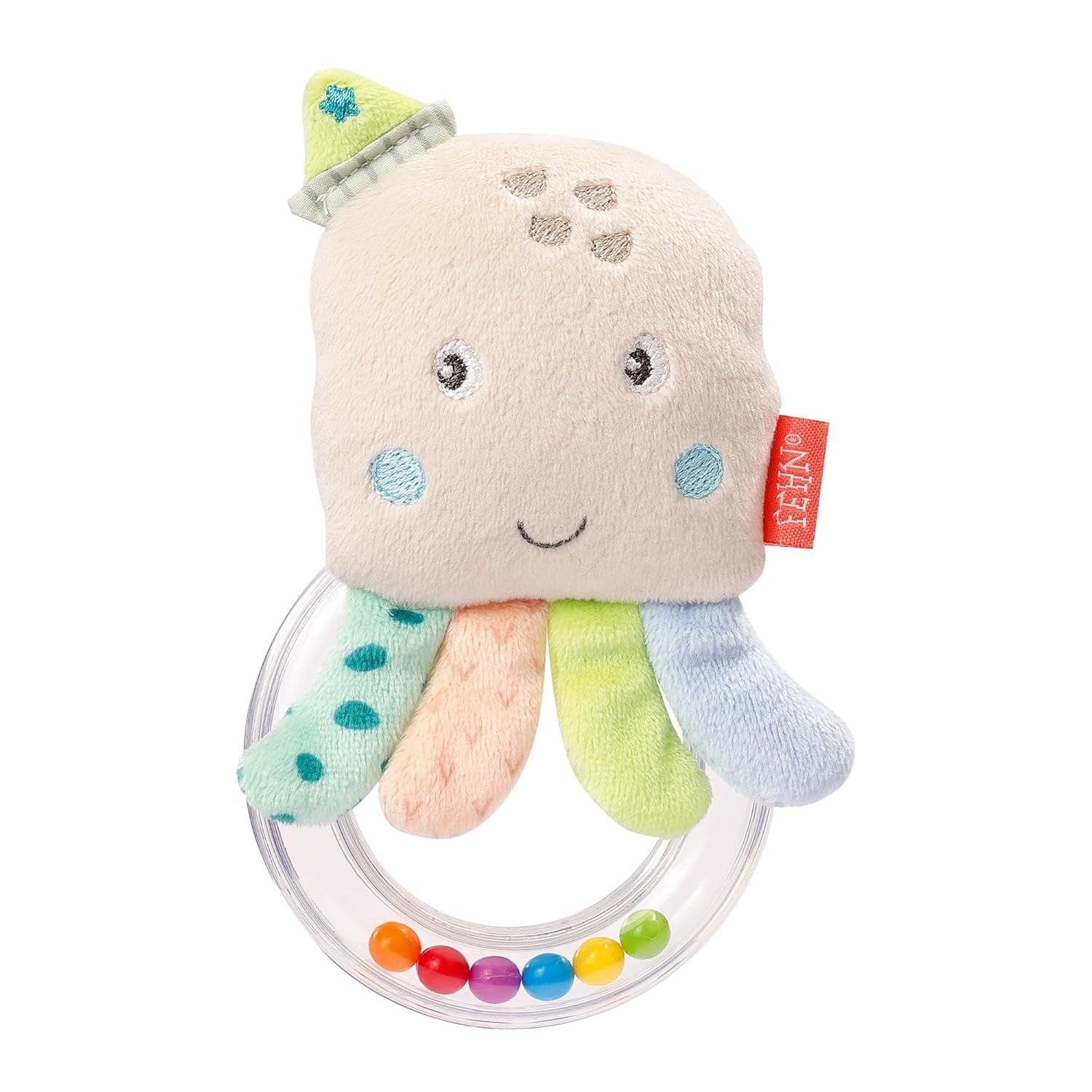 Fehn Octopus Speelgoed Ringbel - Rammelaar, piep, voel Motoriek Speelgoed - Zachte stof Babyknuffel - Baby- en peuterspeelgoed 0+ maanden Babyspeelgoed Naty Shop Octopus