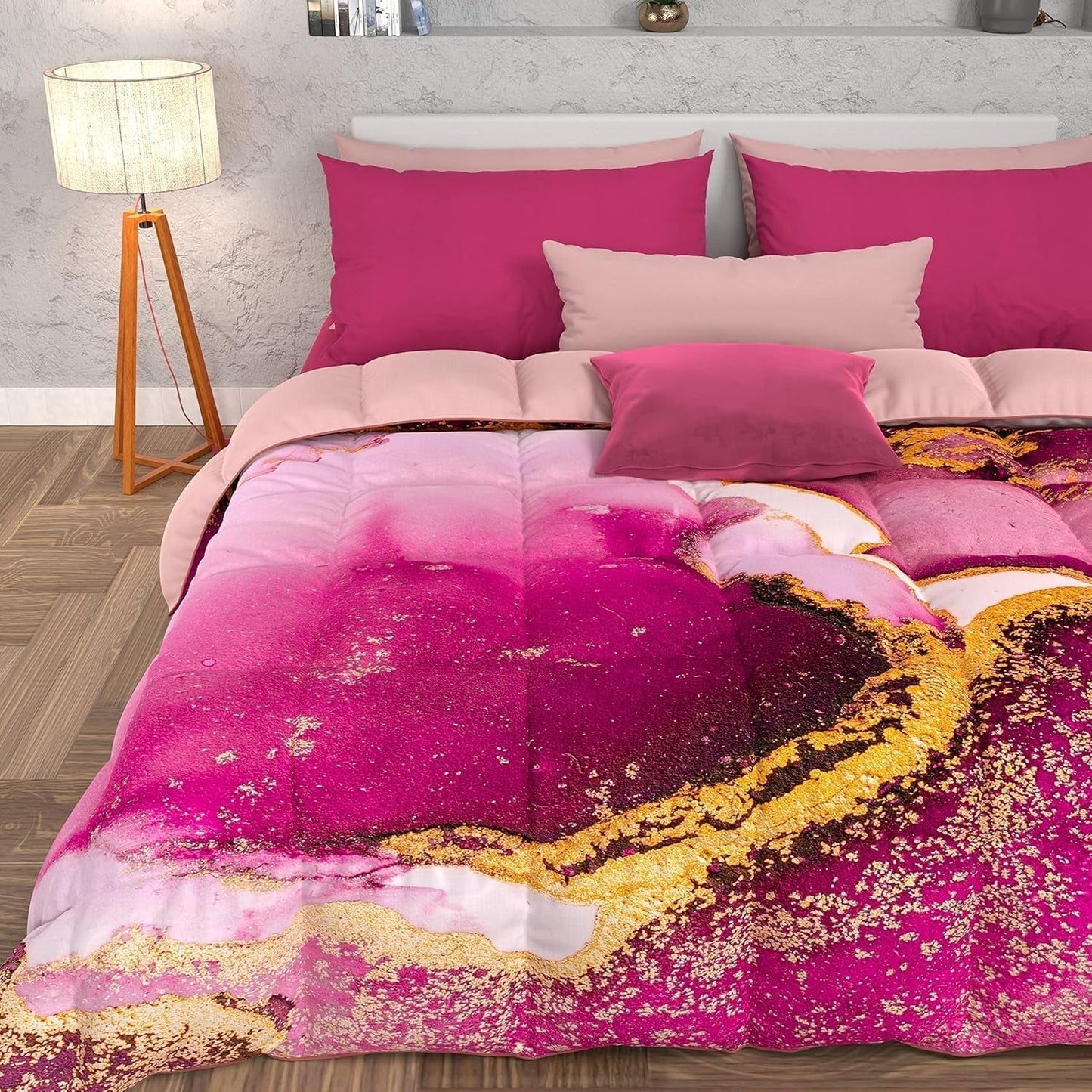 PETTI Artigiani Italiani - Winterquilt, Winterquilt, Eenvoudige quilt, Dubbelzijdig, Monocolor en digitaal printen, 100% hypoallergene microvezel, Made in Italy Quilts en quilts Naty Shop Roze marmer Una Piazza E Mezza