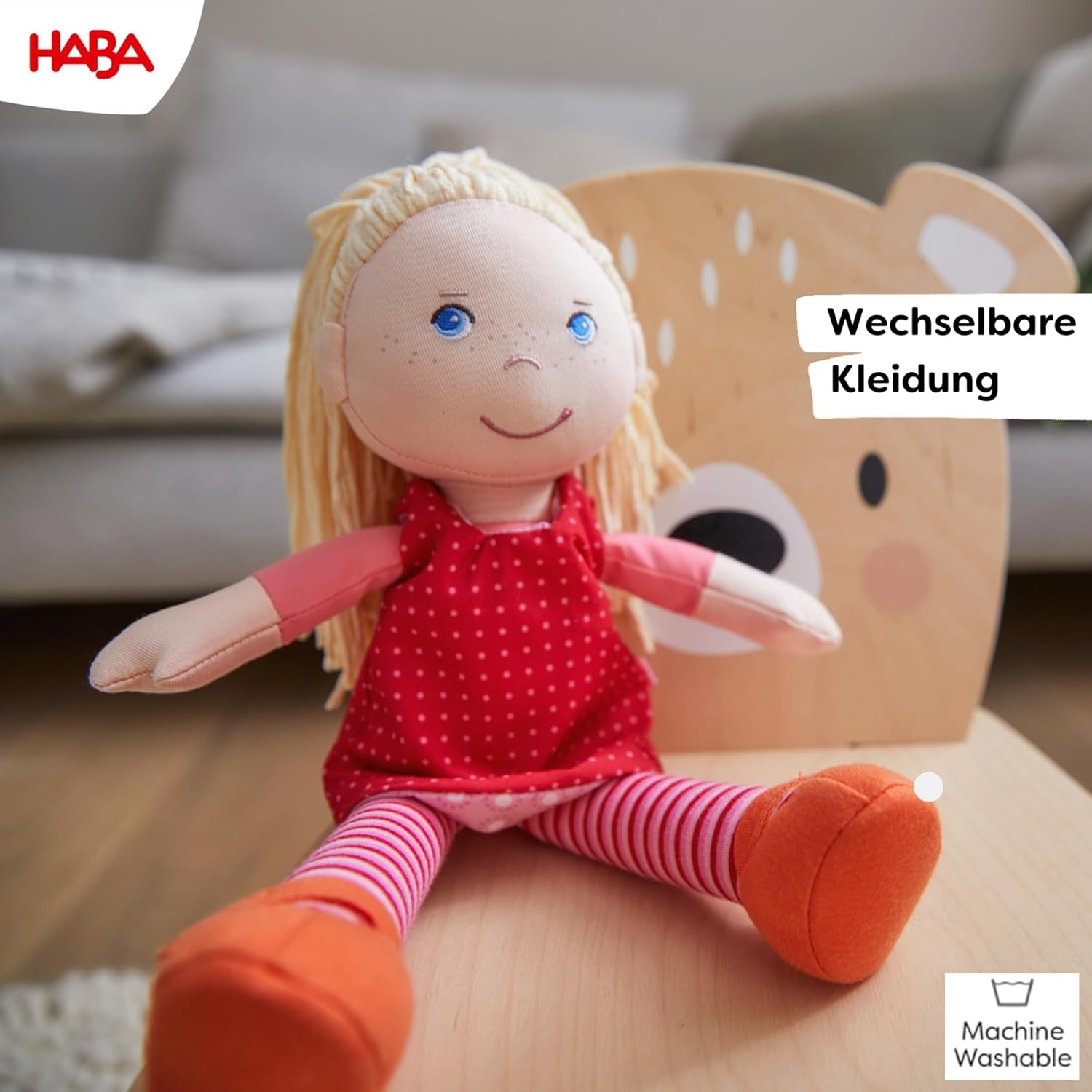Zachte pop HABA Annelie - Zachte pop met gearrangeerd haar - Met verwisselbare kleding - Vanaf 18 maanden - 30 cm - Wasbaar - 1302108001