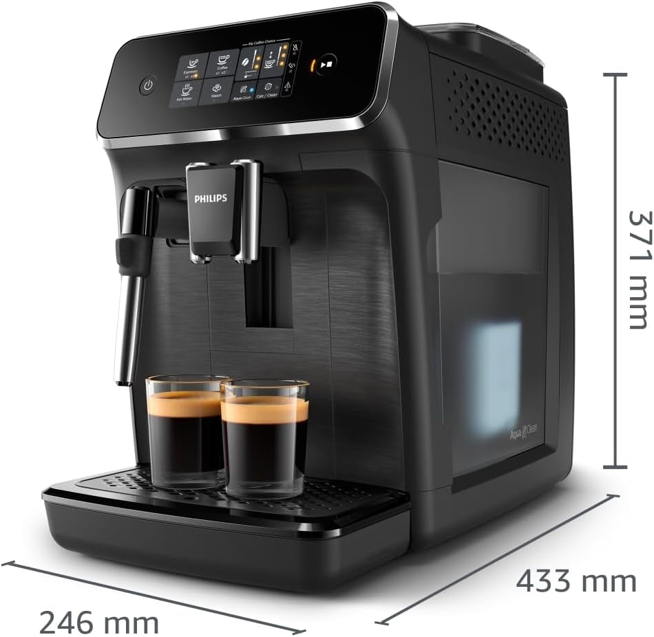 PHILIPS automatische espressomachine 2200 series - 2 koffiespecialiteiten, touch display, klassieke melkopschuimer, keramische molen, matzwart (EP2220/10)