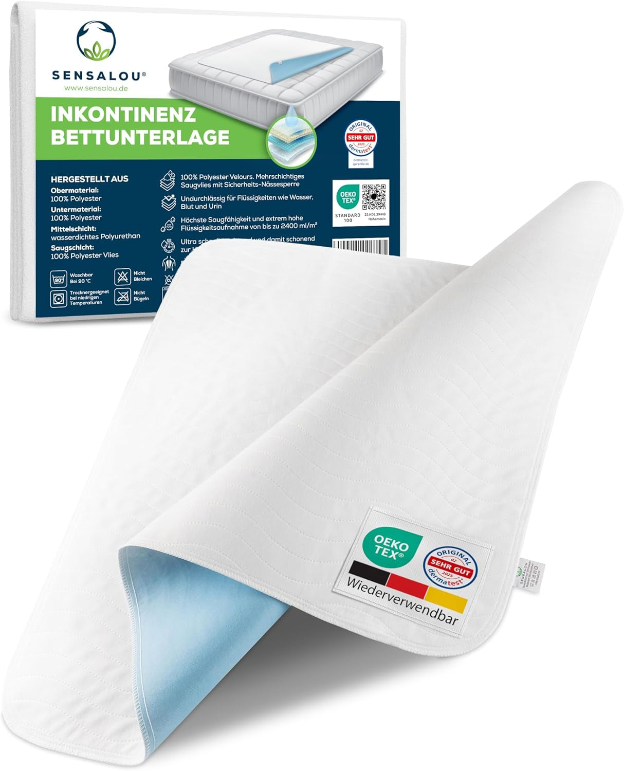 Sensalou Incontinentiematras 90x160cm Waterdicht Incontinentiematras Wasbaar Ademend