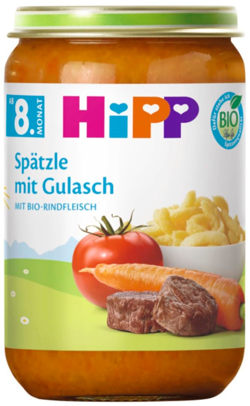 HiPP Spätzle met Goulash (6 x 220 g), maaltijd vanaf 8 maanden, zonder toegevoegd zout, met Omega-3, beste biologische kwaliteit