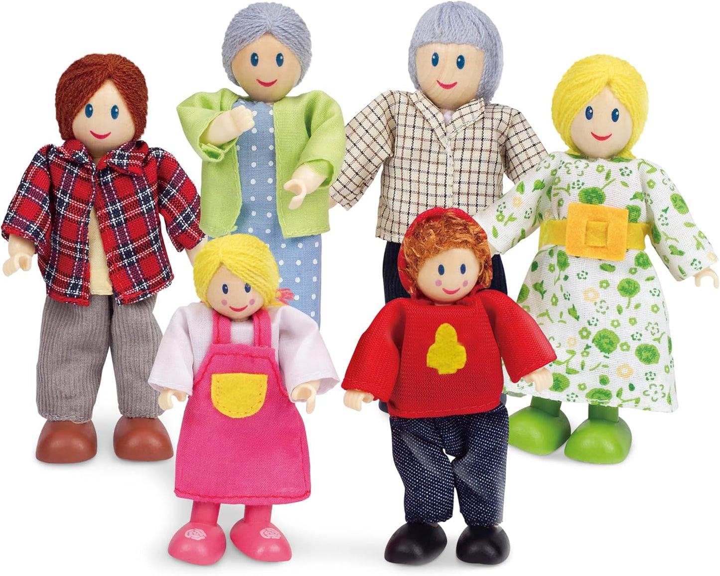 Hape Doll Family bekroonde poppenhuisset, unieke houten poppenhuisaccessoires, fantasierijk spel, 6 poppenfamilieleden, vanaf 3 jaar