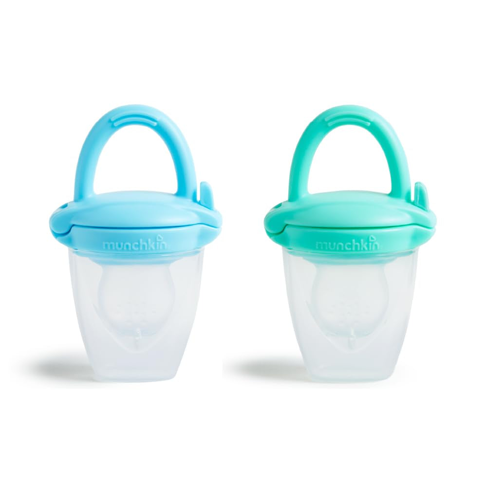 Munchkin Baby Siliconen Voedseldispenser | Ideaal voor onderweg – siliconen zakjes voor diepvriesproducten | Zelfvoedende voedseldispenser | Speenvoeder | BPA-vrij | Vanaf 4 maanden+ | Pak van 2 | Blauw en Groen