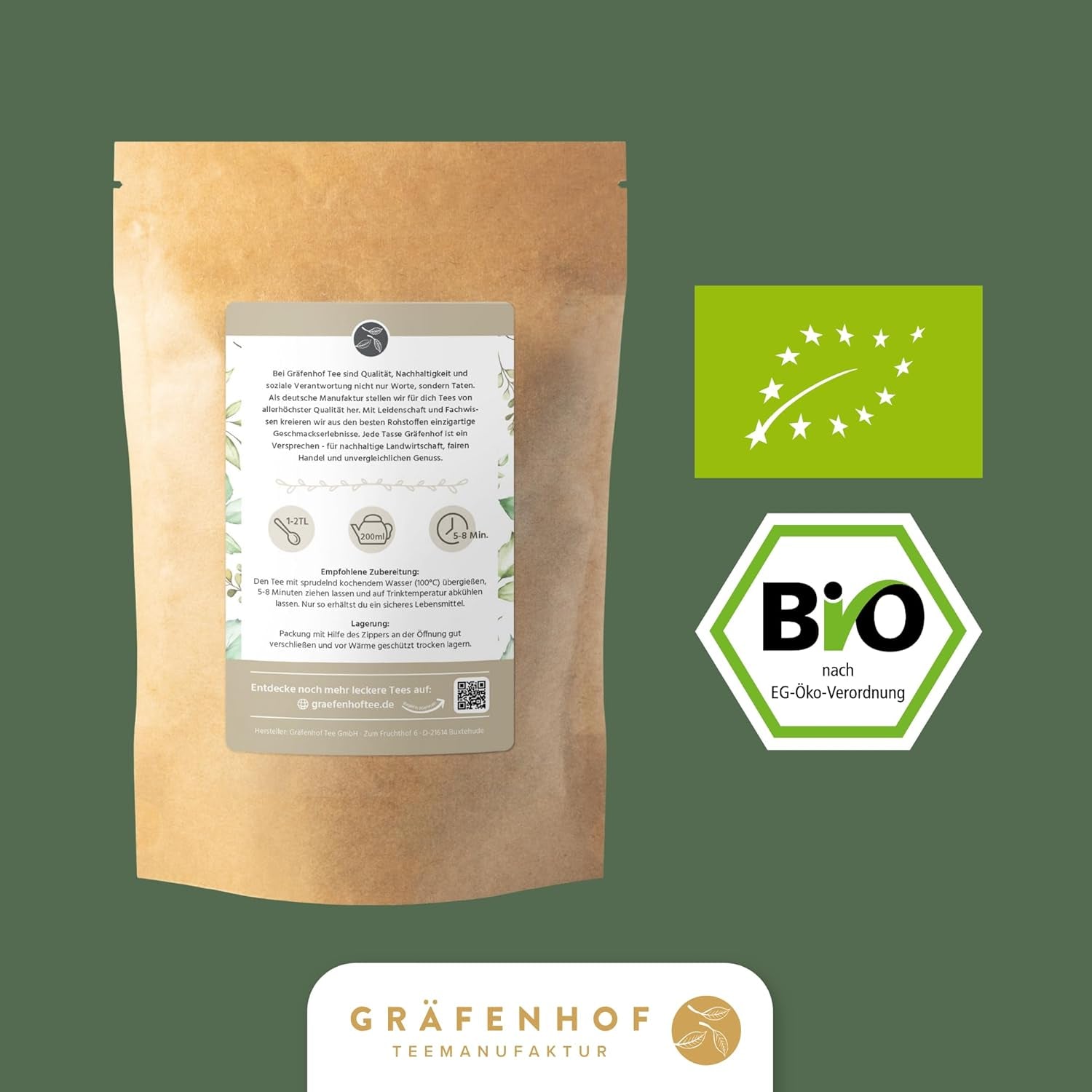 Biologische Yerba Mate-thee De originele 1 kg losse mate-thee Hoge cafeïne, ongebrand, luchtgedroogd, in het laboratorium geteste mate-bladeren, verpakt in Duitsland Premium kwaliteit Gräfenhof