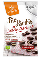 Landgarten Biologische pompoenpitten in pure chocolade - Veganistische geroosterde chocoladesnack met pompoenpitten - Bron van magnesium - 1 x 50 g
