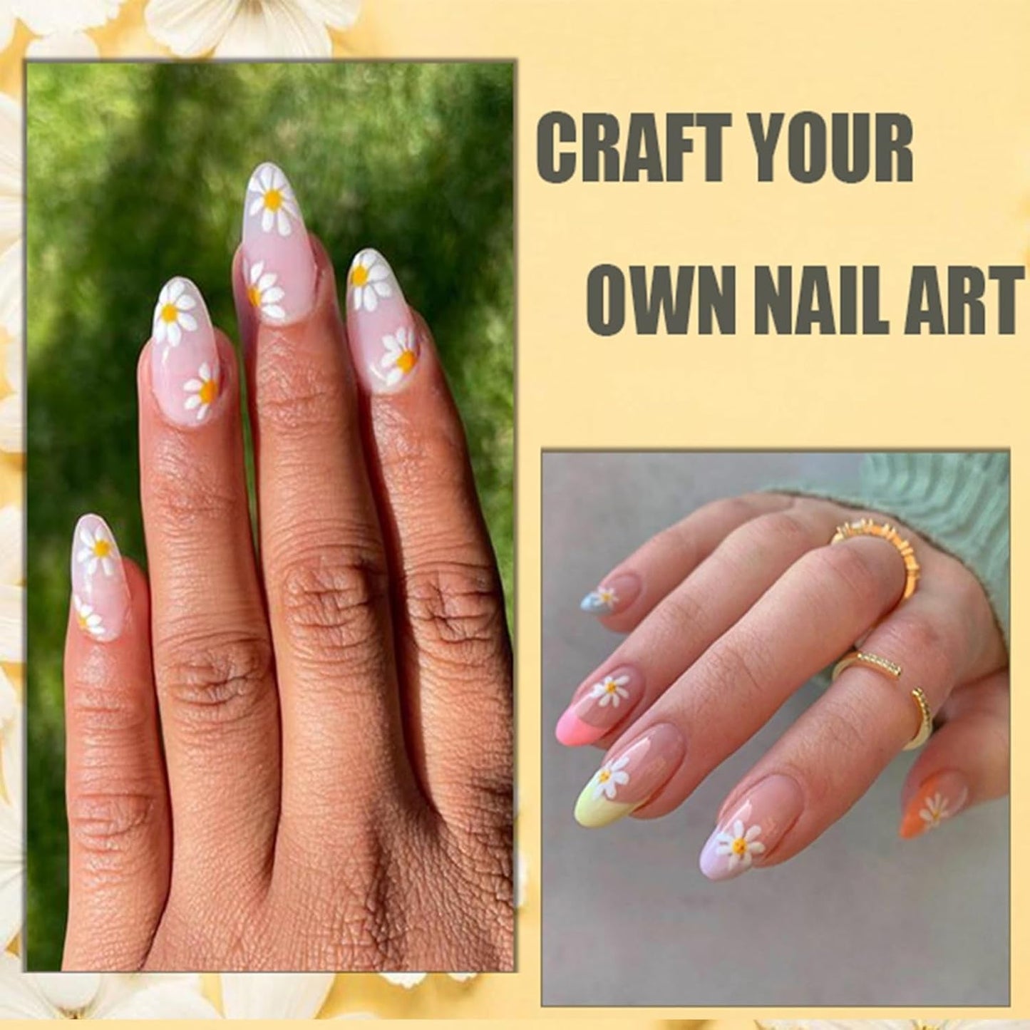 12 vellen nagelsticker met 3D-effect UV-uitharding langdurige bloem nagelstickers gele witte margriet nagelkunststickers