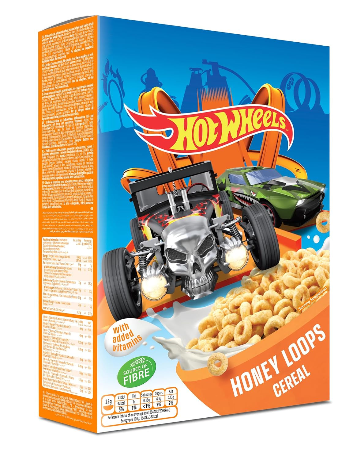 Hot Wheels Honey Loops Krokant volkoren ontbijtgranen met toegevoegde vitaminen, 1 pak (1 x 375 g)