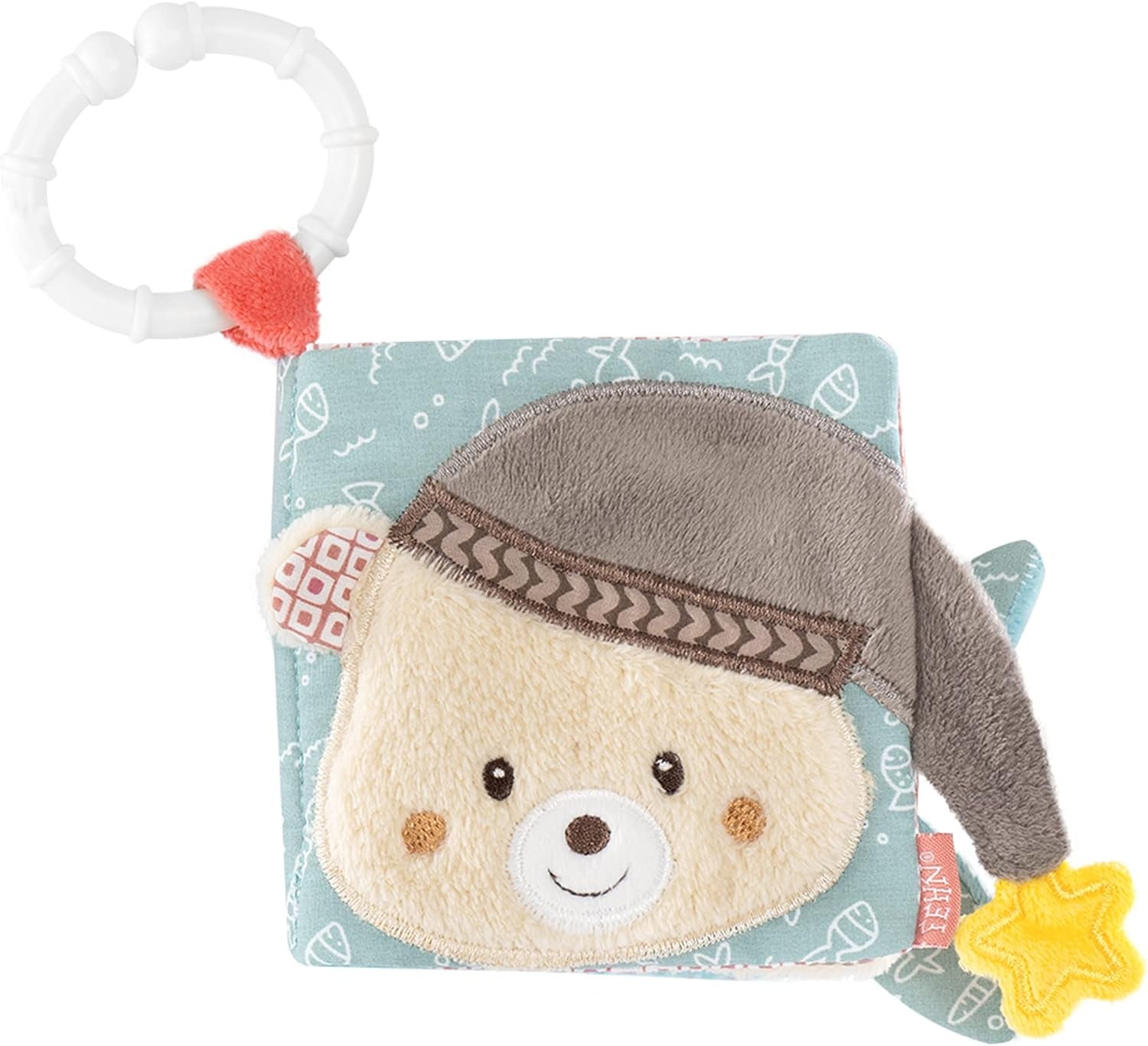 Fehn Speelhandschoen Safari - Vingerpoppetjes Babyspeelgoed Aap & Olifant om vast te pakken & Geluiden te maken & Zacht Prentenboek Bruno - Touchboek voor kinderen met dierenmotieven Babyspeelgoed Naty Shop