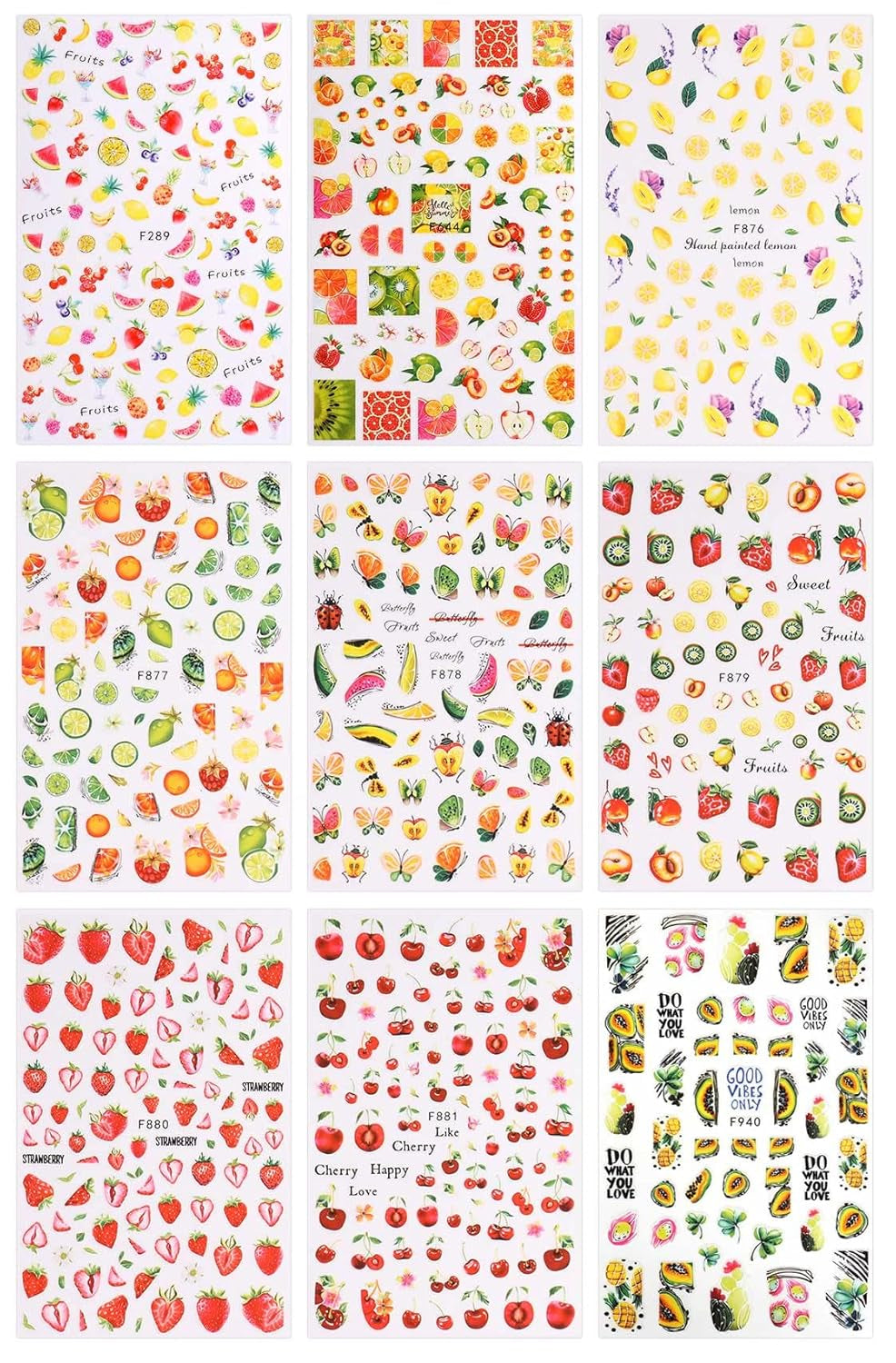 JMEOWIO Nagelsticker Sommer Frucht 9 Blatt Nail Art Sticker Selbstklebend Nagelaufkleber Zitronen Decoratie Nageldesign Zubehör