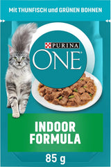 PURINA ONE Indoor Formula nat kattenvoer, zachte stukjes in saus voor zelfgemaakte katten met tonijn, 26 stuks (26 x 85 g)
